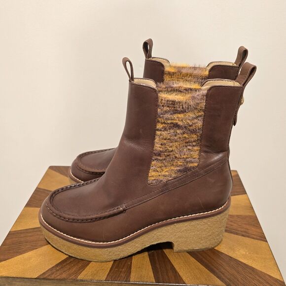 Coach Delaney Chelsea Boots Brown Leather Size 10 Chunky Lug Platform Sole Boho - Picture 3 of 16